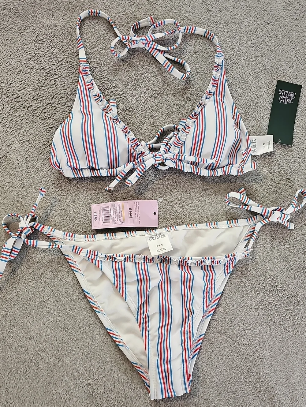 Wild Fable Women S Textured Ruffle Edge Red/White/Blue Triangle Style Bikini Set